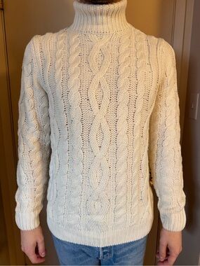 Simons Cream Cable-Knit Turtleneck Sweater